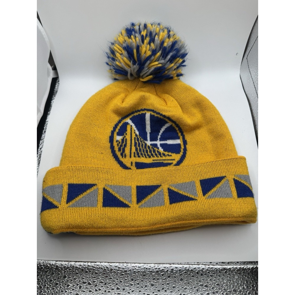 VTG‎ Mitchell & Ness Golden State Warriors Beanie Cap Unisex Blue Yellow Pom Pom - Picture 4 of 8
